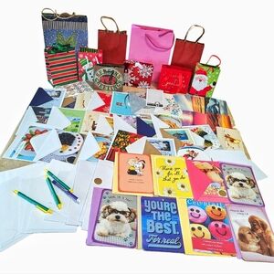 Greeting cards with envelopes, gift bags, pens, note....